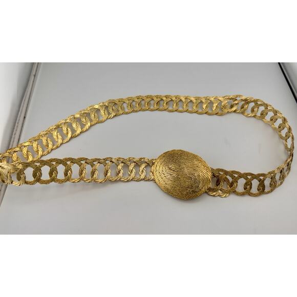 VINTAGE WOVEN/TWISTED METAL WIRE BELT GOLD TONE ADJUSTABLE 36" - Picture 1 of 7
